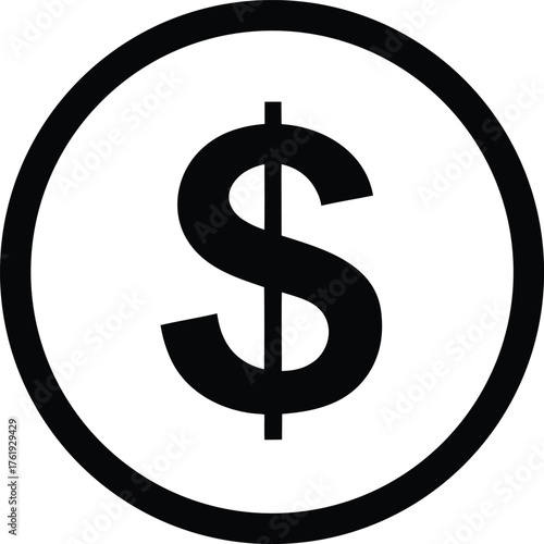 Minimalist black dollar sign inside a simple circle vector graphic