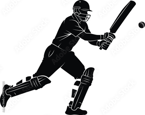 Silhouette of a cricketer batting in action