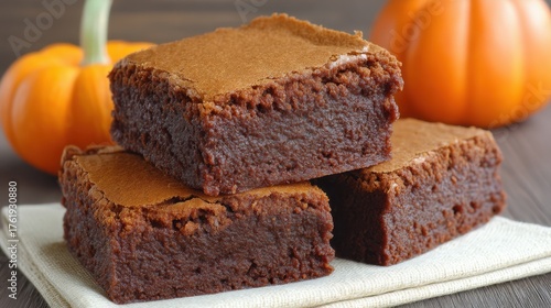 Delicious pumpkin brownies recipe home kitchen food photography autumn close-up seasonal baking