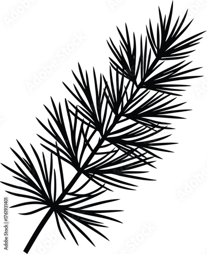 Pine branch silhouette Black silhouette of a pine branch with detailed needles 4