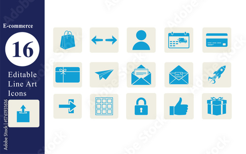 Modern e commerce icon set featuring 16 vibrant colors for online stores and digital platforms