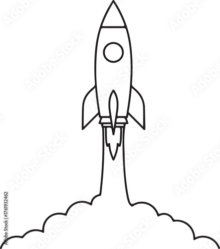 Rocket launch taking off to space with smoke trail drawing