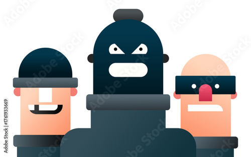 Playful flat vector illustration of a cartoon thief character wearing a mask and striped outfit. Perfect for comics, security concepts, or storytelling art.
