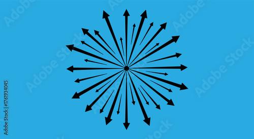 Abstract radial explosion of dark arrows on a bright blue background