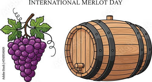 International merlot day with grape and barrel illustration for wine celebration