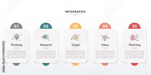 Timeline Creator infographic template. 5 Step timeline journey, calendar Flat simple infographics design template. presentation graph. Business concept with 5 options, gantt vector illustration.