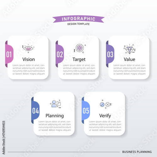 Timeline Creator infographic template. 5 Step timeline journey, calendar Flat simple infographics design template. presentation graph. Business concept with 5 options, gantt vector illustration.