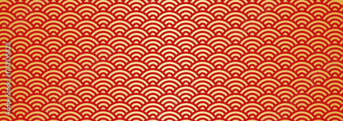 和風背景素材　赤と金の青海波模様　横長