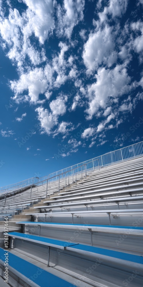 Fototapeta premium High School Bleachers. Construction of New Building Structure with Steel in Blue Sky Setting