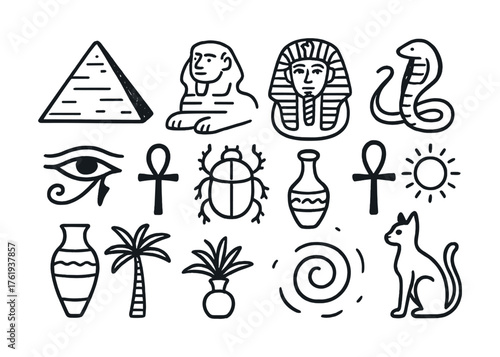 Ancient egyptian symbols: pyramids, sphinx, ankh, and hieroglyphs