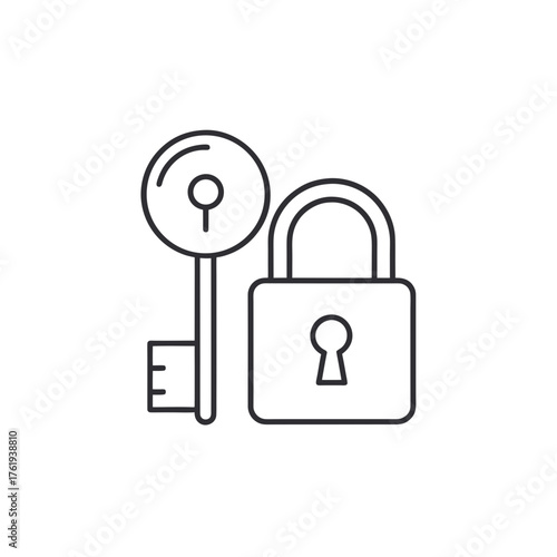 Outline vector icon of a key and lock scalable illustration for security concepts