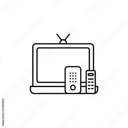 Outline vector icon set tv and remote control minimalist scalable graphic design