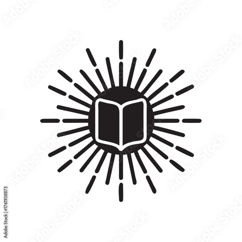 Vector illustration of an open book radiating light and knowledge scalable eps icon