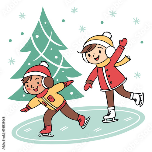 Elf children skating on the rink