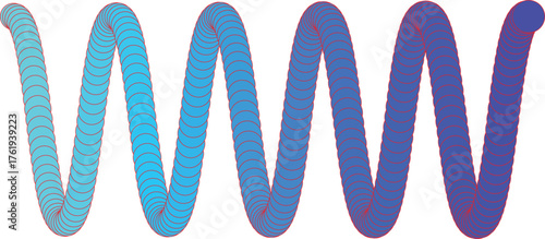 Wavy Blue Spiral Formed by Overlapping Circles with Red Outlines on White Keywords: wavy, blue, spiral, overlapping circles, red outlines
