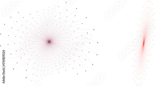 Two abstract radial patterns in maroon and red on a white background Keywords: abstract, radial, pattern, maroon, red, lines, dots