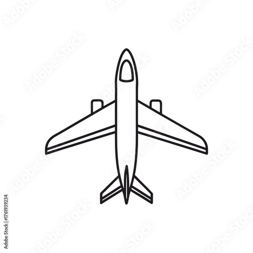 Modern airplane illustration overhead view vector graphic for transportation and travel concepts