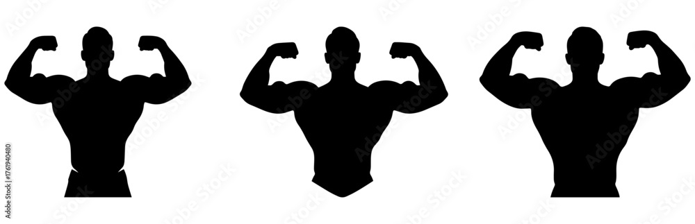 Fototapeta premium Strong muscular silhouette flexing powerful biceps shows fitness and health achievement