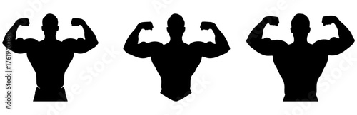 Strong muscular silhouette flexing powerful biceps shows fitness and health achievement