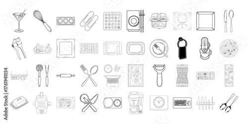 Vector art of assortment of everyday object icons and symbols