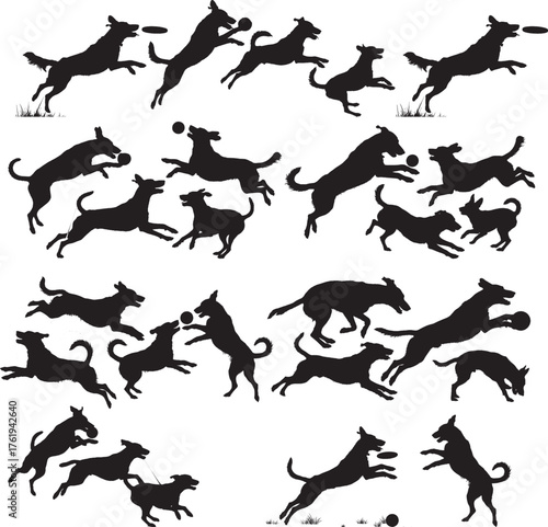 Dog playing on field silhouette 