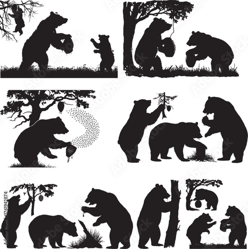 Bear collect honey silhouette