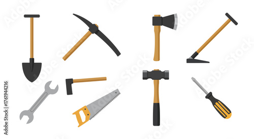 Assorted Vector Construction and Hand Tools on White Background