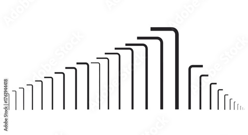 Array of Allen Wrenches in a Gradient of Sizes on White