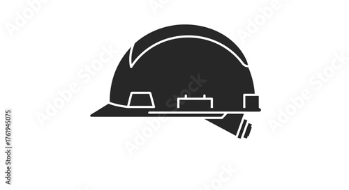 Black and White Construction Hard Hat Outline Graphic Safety and Industry Symbol