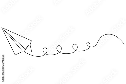 Paper plane single line art creative minimalist concept of travel and freedom outline drawing