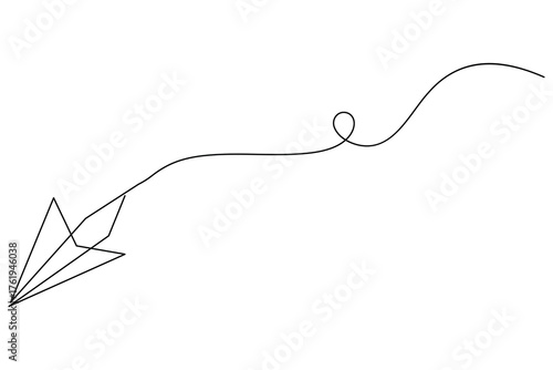 Paper plane single line art creative minimalist concept of travel and freedom outline drawing