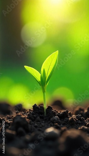 Vibrant Spring Green Shoots Emerging from Earth Renewal and New Growth in Sunlight