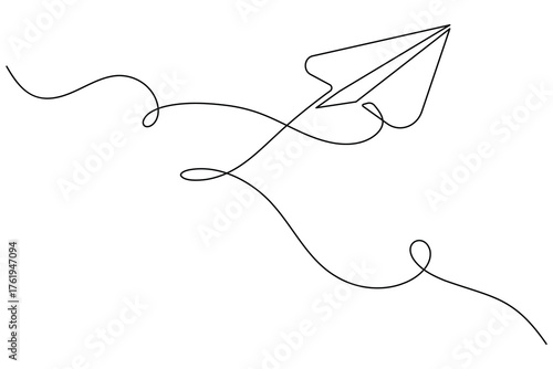 Paper plane single line art creative minimalist concept of travel and freedom outline drawing