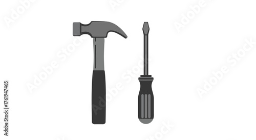 Illustration of a Hammer and Screwdriver