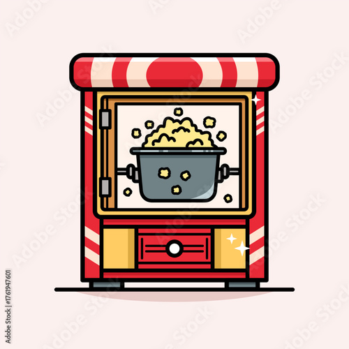 Popcorn machine vector illustration. Red popcorn machine