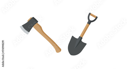 Tools for the Job Axe and Shovel Illustration