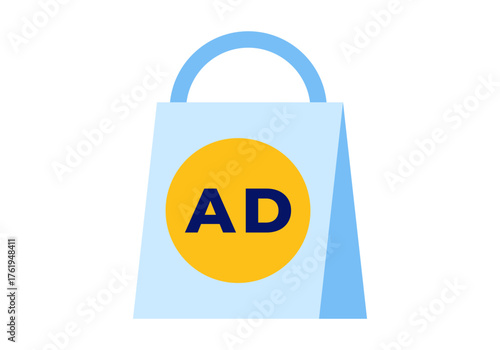 Shopping Ads with Shopping Bag Flat Colored Illustration for E commerce and Online Promotion Concept