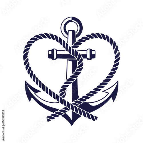 Nautical anchor with rope tied in a heart shape