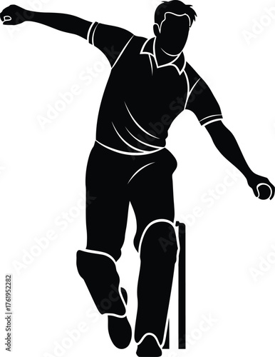 Silhouette of a cricket bowler in action