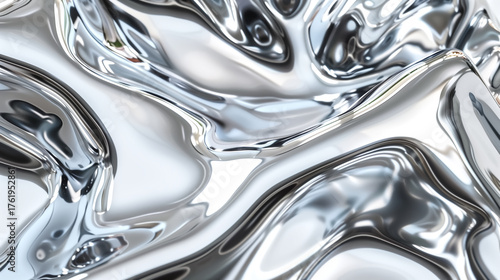 reflective chrome blobs, liquid metal forms, futuristic smooth s