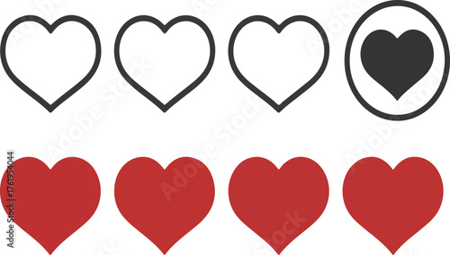 Hearts rating with one filled heart and three empty heart outlines