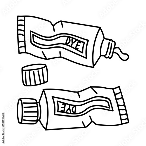 Tubes of paint in contour style. Closed, open tube with squeezed paint. Outline contour illustration. Graphics. Ideal for design, cosmetics, beauty, office supplies. environmentally friendly product