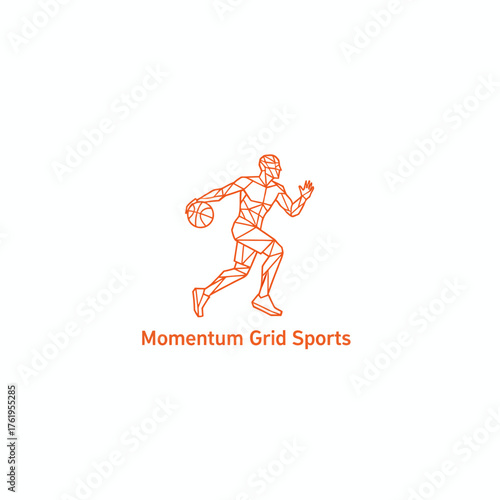Geometric Polygonal Basketball Player Running Line Art Logo
