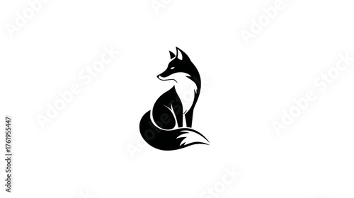 Elegant stylized illustration of a fox in a seated position, facing to its right side