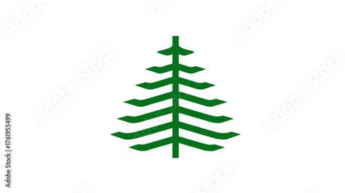 A stylized, simple green Christmas tree icon on a white background, graphic