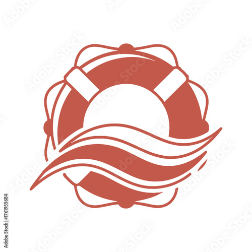 Red lifebuoy with waves symbol for safety and rescue