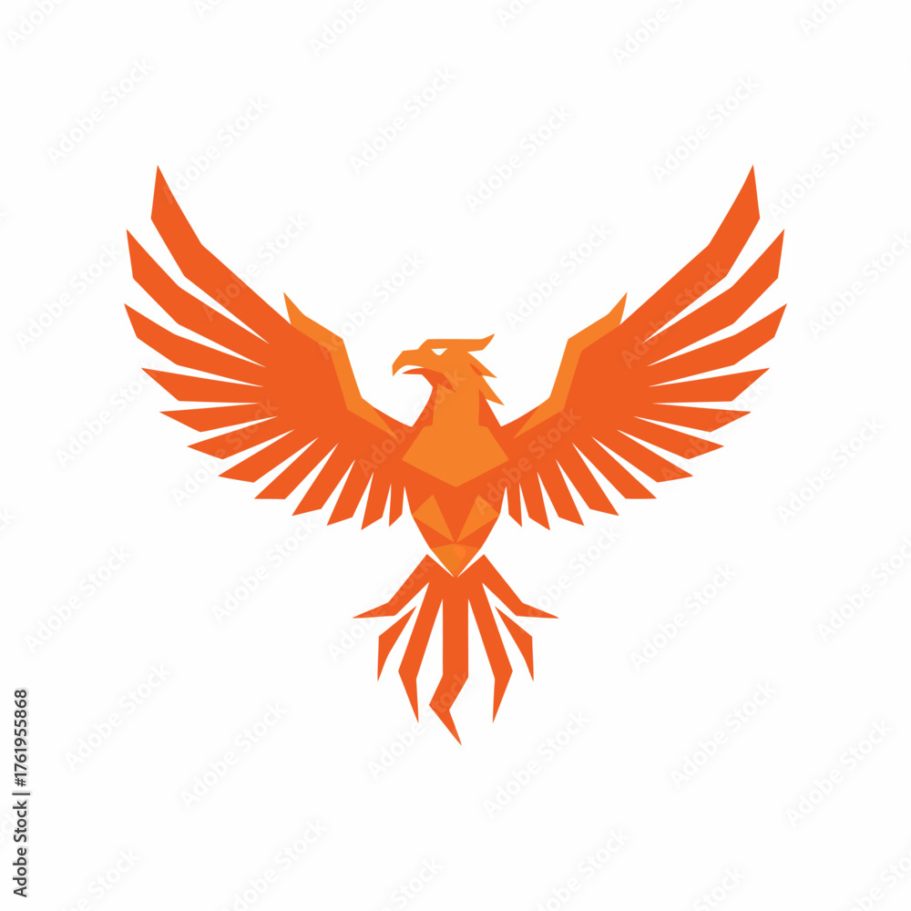 Fototapeta premium Geometric Orange Phoenix Bird Logo. Mythology, Rebirth, and Power.