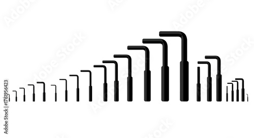 Graduated Array of Allen Wrenches in Various Sizes on White