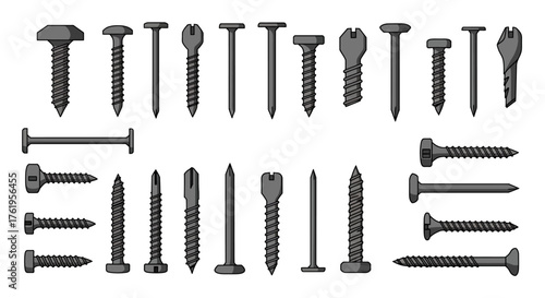 Collection of Assorted Screws, Nails, and Fasteners for Construction and DIY Projects