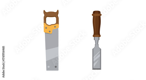 Vector Illustration of a Chisel and Saw for Carpentry and Woodworking Projects